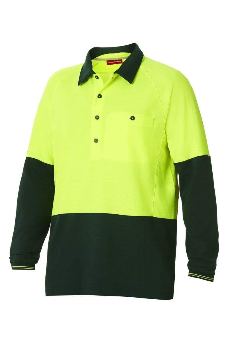Hard Yakka 2 Tone Hi Vis Vented Polo Shirt Y11389 Work Wear Hard Yakka Lemon/Dark Navy XS 